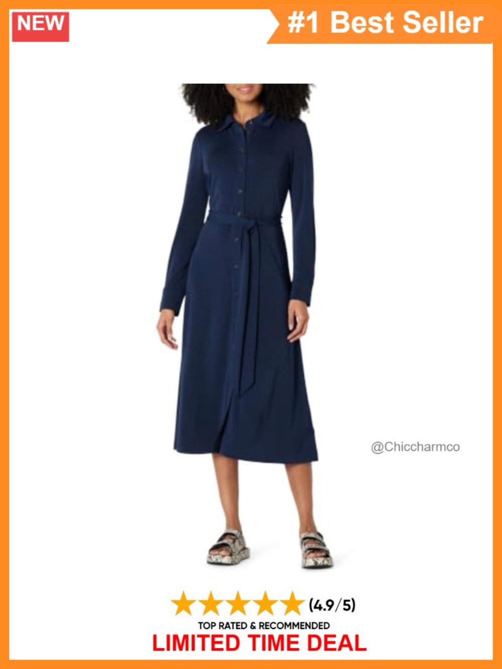 Matte Jersey Midi Shirt Dress Long Sleeve Button Front Removable Belt